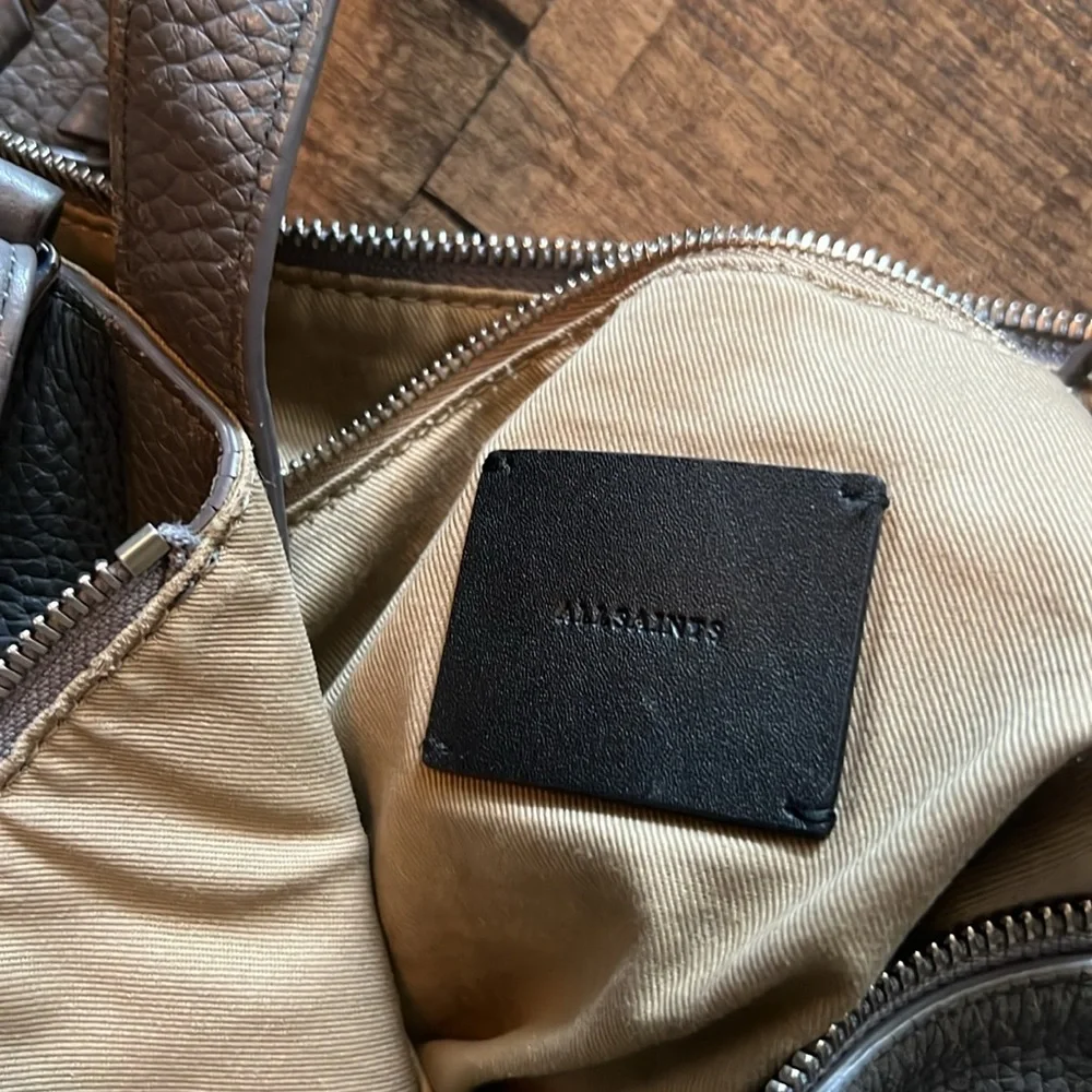 All Saints Small Kita Convertible Grey Braided-Detail Leather Backpack